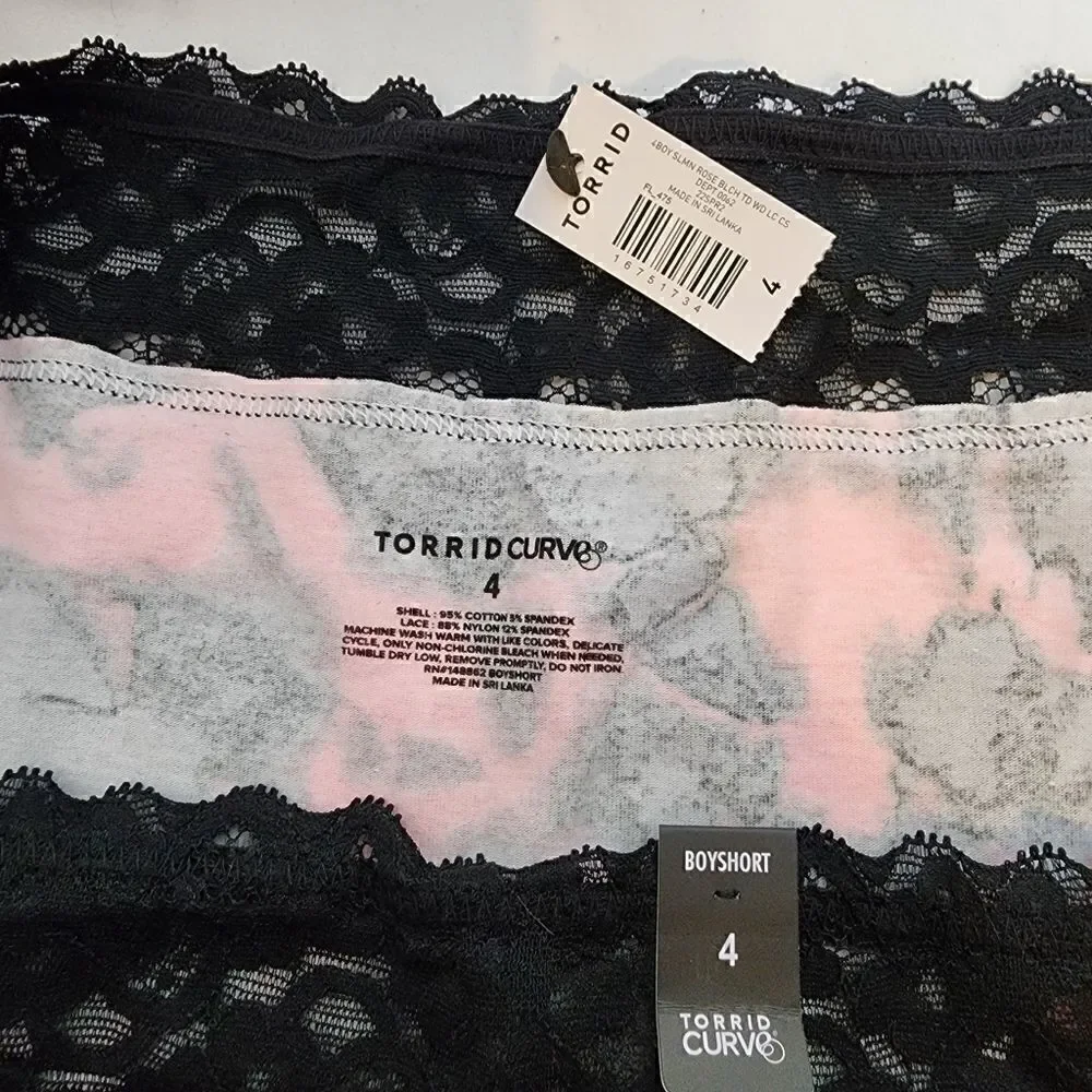 4X 26W Torrid Cotton Boyshort Panty Tiedye Pink Black Lace Trim Mid Rise Medium
